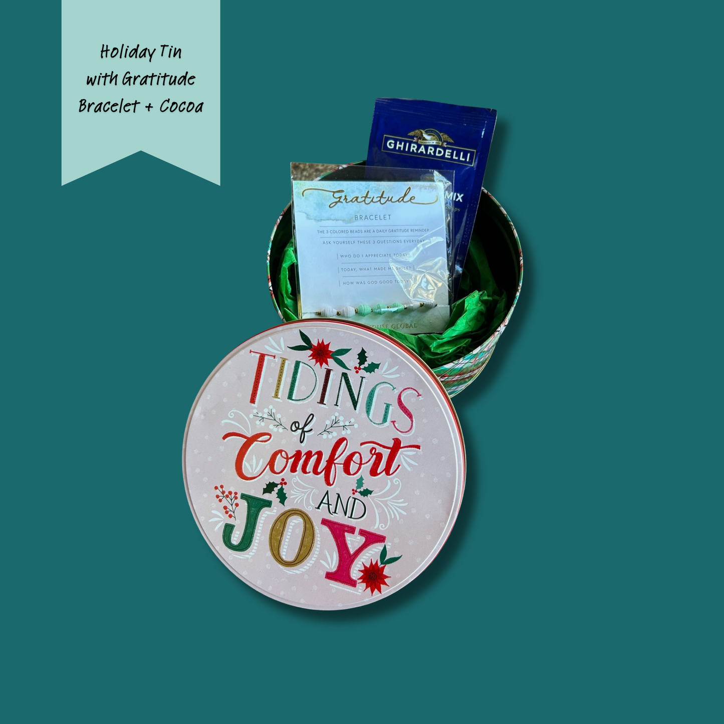 Holiday Tin with Gratitude Bracelet + Hot Cocoa!